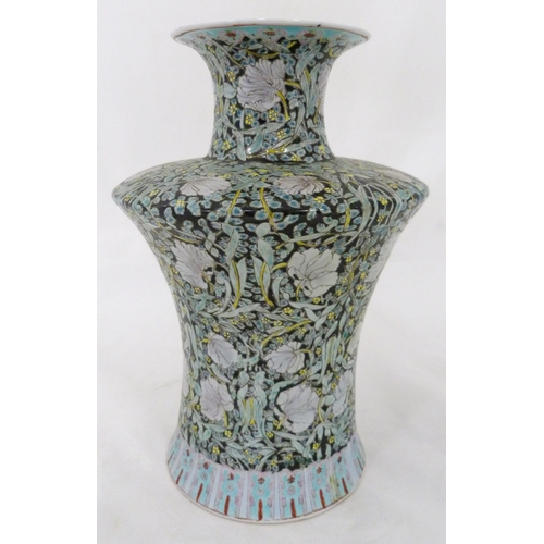 357 - Chinese (famille noir) mille fleur pottery vase, Republic period, c. 1950s, of unusual shape with gu... 