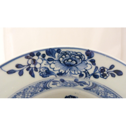 360 - Chinese export blue and white porcelain plate, Yongzheng (1678 - 1735), decorated with flowering res... 