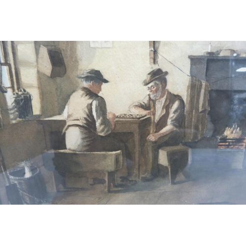 447 - R Anderson (British, 19th Century)Interior scene with two older men playing draughtsSigned and dated... 