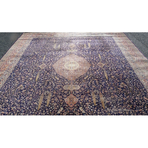 498 - Wilton-style carpet in the Islamic Garden design, with red and cream field on a blue ground, 367cm x... 