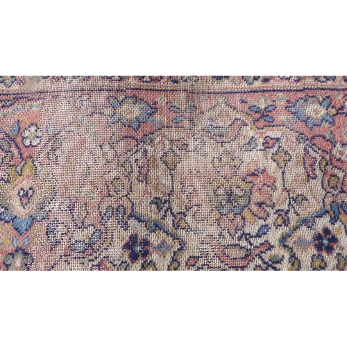 498 - Wilton-style carpet in the Islamic Garden design, with red and cream field on a blue ground, 367cm x... 