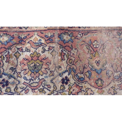 498 - Wilton-style carpet in the Islamic Garden design, with red and cream field on a blue ground, 367cm x... 