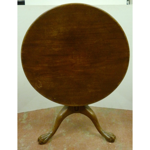 538 - George III style mahogany tripod table, the Irish-style table with snap-action saucer top on fluted ... 