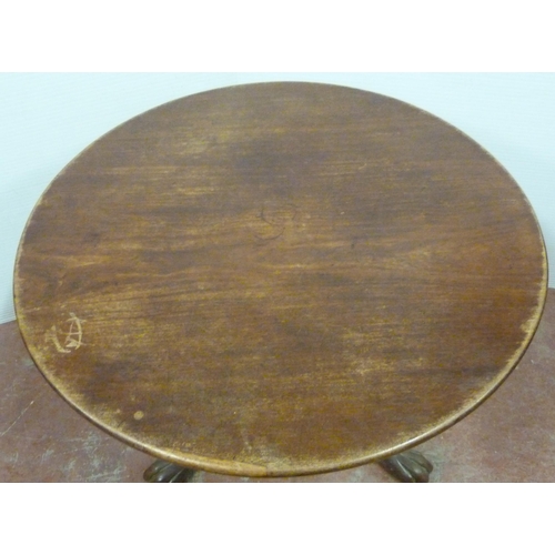 538 - George III style mahogany tripod table, the Irish-style table with snap-action saucer top on fluted ... 