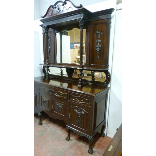 540 - Irish-style mahogany mirror-back sideboard, c. early 20th century, the upper section with swan-shape... 