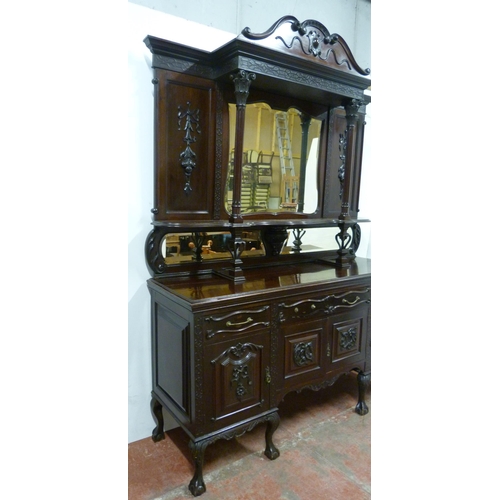 540 - Irish-style mahogany mirror-back sideboard, c. early 20th century, the upper section with swan-shape... 