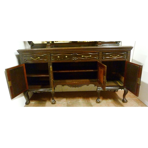 540 - Irish-style mahogany mirror-back sideboard, c. early 20th century, the upper section with swan-shape... 