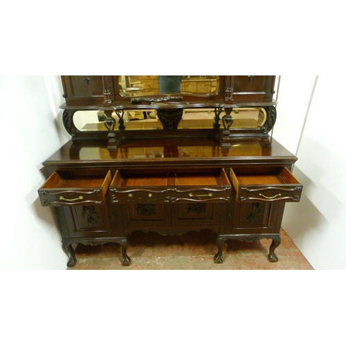 540 - Irish-style mahogany mirror-back sideboard, c. early 20th century, the upper section with swan-shape... 