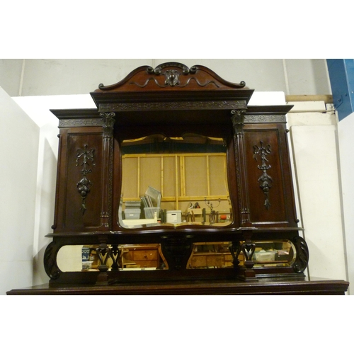 540 - Irish-style mahogany mirror-back sideboard, c. early 20th century, the upper section with swan-shape... 