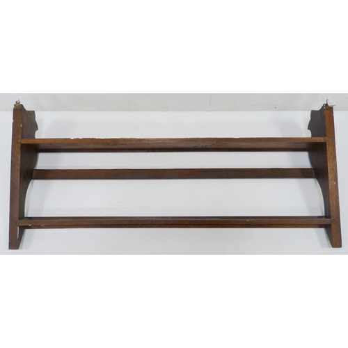 542 - Scottish carved oak Delft rack with two open shelves, carved to the back stretchers and supports wit... 