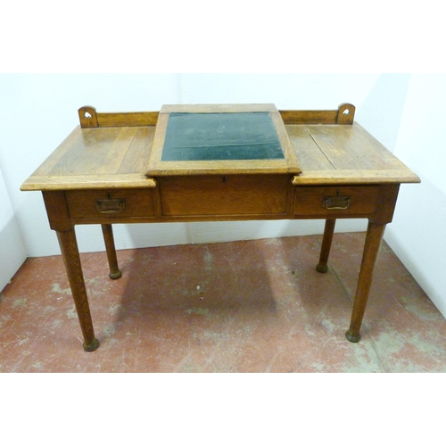 544 - Arts & Crafts oak writing desk, c. 1930s, with hinged writing flap to the top above two short dr... 