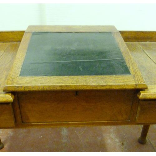 544 - Arts & Crafts oak writing desk, c. 1930s, with hinged writing flap to the top above two short dr... 