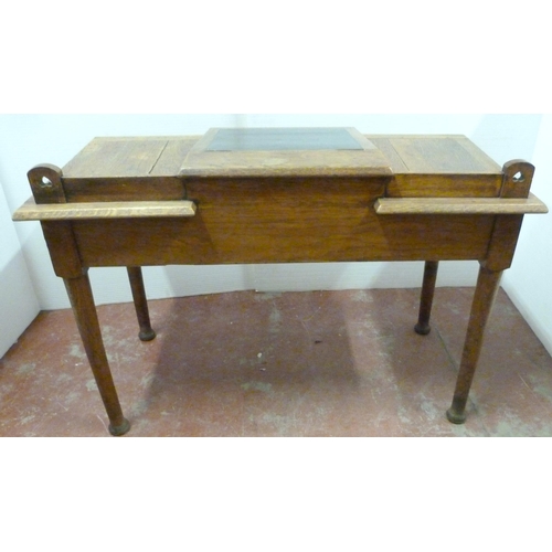 544 - Arts & Crafts oak writing desk, c. 1930s, with hinged writing flap to the top above two short dr... 