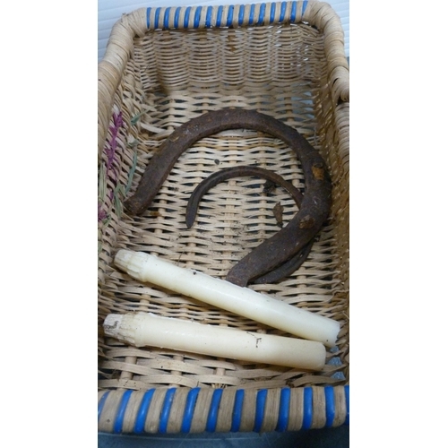 82 - Watering can, pail, dental surgeon sign, Dow's Port 1977 wooden box, plaque, basket etc.