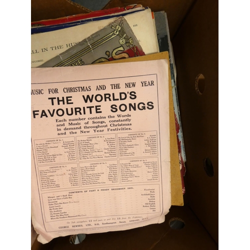 308 - Large box of sheet music and records, mainly marching bands.