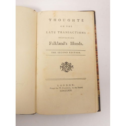 9 - (JOHNSON SAMUEL).  Thoughts on the Late Transactions Respecting Falkland's Islands. 75pp. ... 