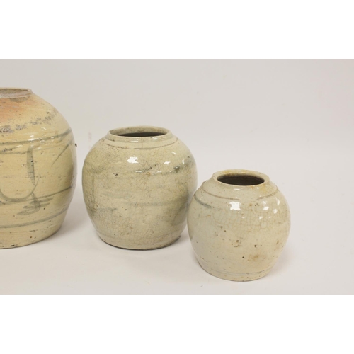 228 - Four antique Chinese crackle glazed ginger jars, the largest measuring 17cm in height, along with a ... 