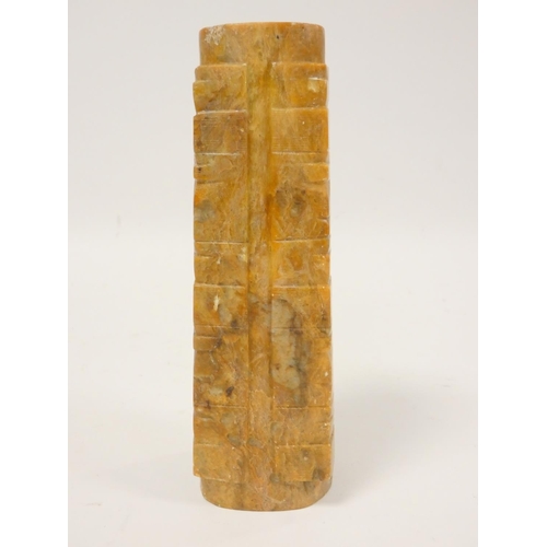 251 - Chinese soapstone Cong of rectangular form with incised decoration in the Neolithic style. Height 22... 