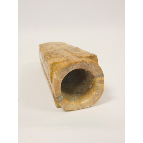 251 - Chinese soapstone Cong of rectangular form with incised decoration in the Neolithic style. Height 22... 