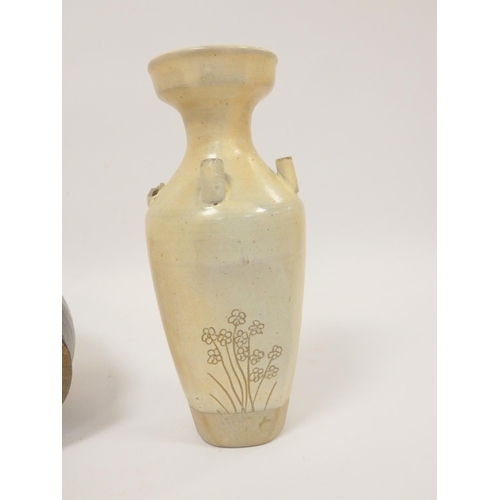 255 - Chinese Cizhou vase with abstract designs, also another inscribed with figure and flowers. (2)