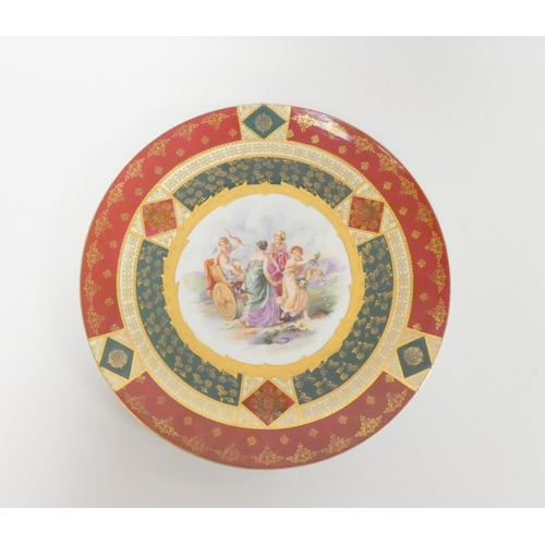 188 - Large Royal Vienna wall plate the centre having a painted classical scene depicting Cupid in carriag... 