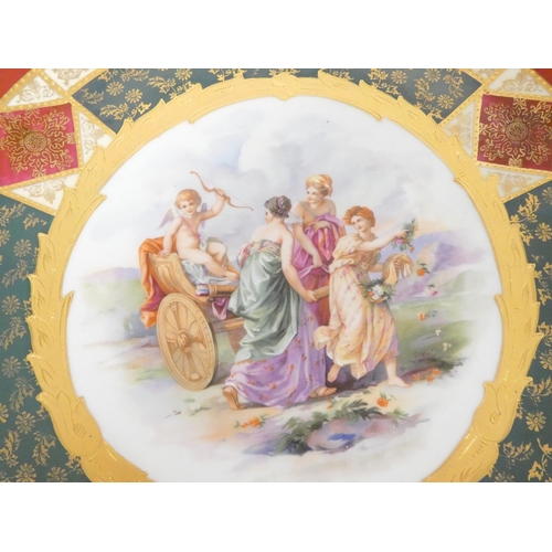 188 - Large Royal Vienna wall plate the centre having a painted classical scene depicting Cupid in carriag... 