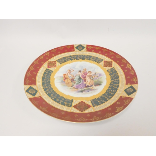 188 - Large Royal Vienna wall plate the centre having a painted classical scene depicting Cupid in carriag... 