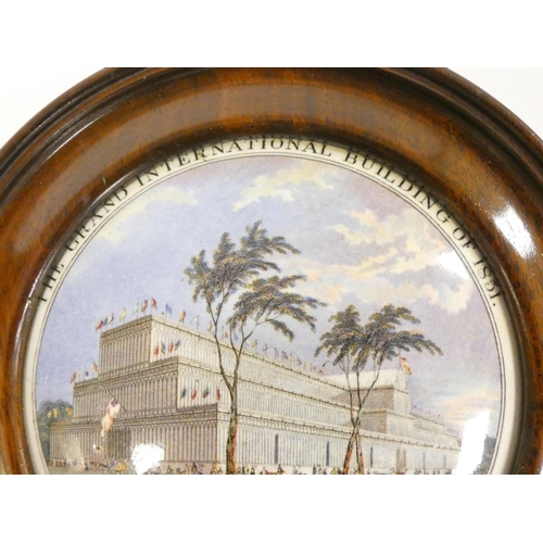 194 - Victorian framed pot lid, 'The Grand International Building of 1851 For the Exhibition of Art and In... 