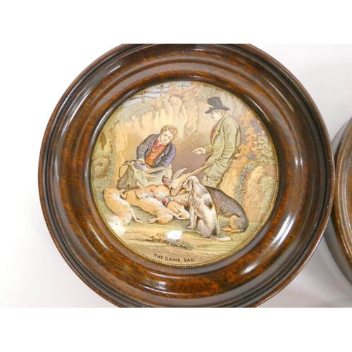 195 - Group of framed Victorian pot lids with printed scenes, to include a view of Sandringham House, The ... 