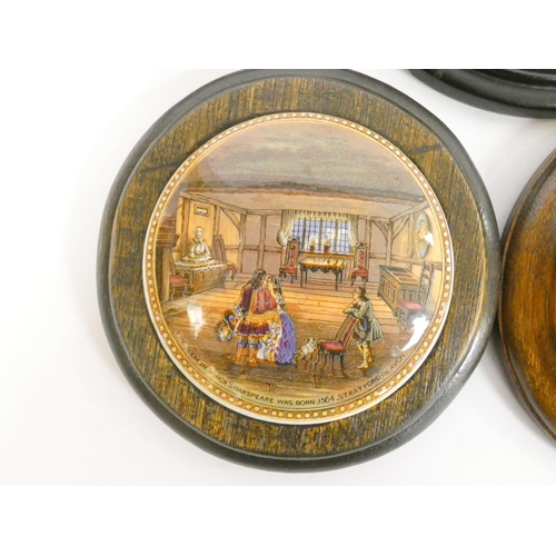 196 - Group of framed Victorian pot lids with printed scenes, to include an example with Garibaldi holding... 