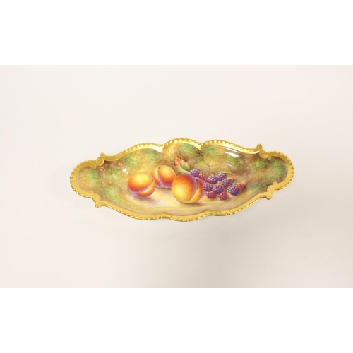 208 - Royal Worcester mid twentieth century fruit painted lozenge shaped dish, by M. Johnson, with gilt ga... 