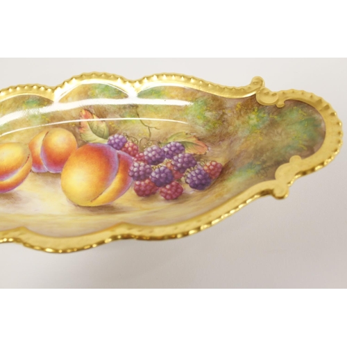 208 - Royal Worcester mid twentieth century fruit painted lozenge shaped dish, by M. Johnson, with gilt ga... 