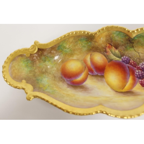 208 - Royal Worcester mid twentieth century fruit painted lozenge shaped dish, by M. Johnson, with gilt ga... 