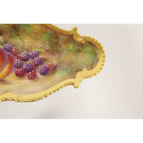 208 - Royal Worcester mid twentieth century fruit painted lozenge shaped dish, by M. Johnson, with gilt ga... 