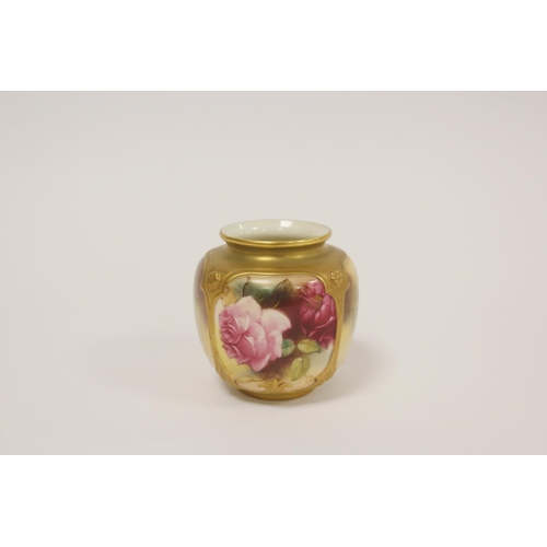 210 - Royal Worcester vase, dated 1921, pattern no. H162, painted with pink roses and budding tendrils, pu... 