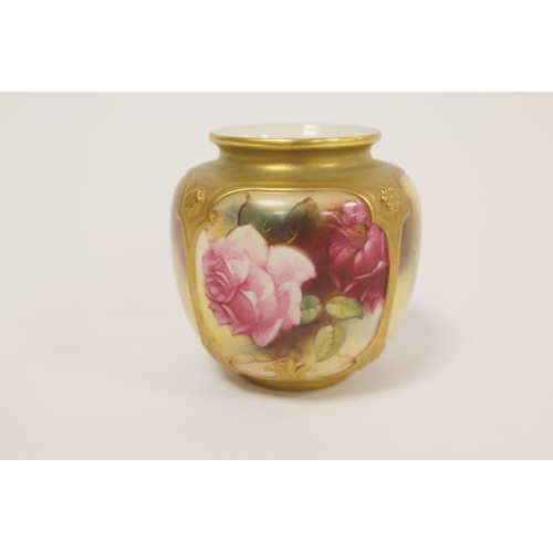 210 - Royal Worcester vase, dated 1921, pattern no. H162, painted with pink roses and budding tendrils, pu... 