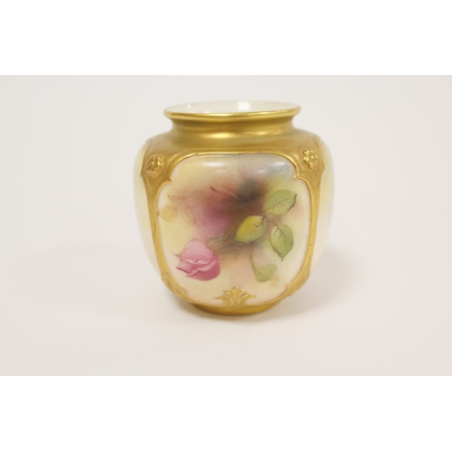 210 - Royal Worcester vase, dated 1921, pattern no. H162, painted with pink roses and budding tendrils, pu... 