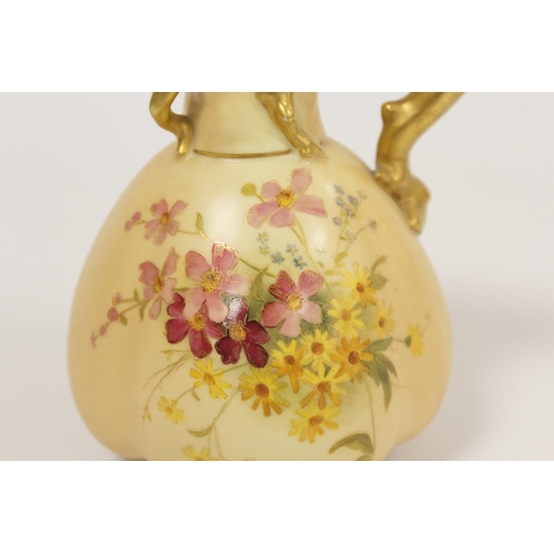 211 - Royal Worcester blush ivory jug with gilt twig form handle, decorated with hand painted flowers, pat... 