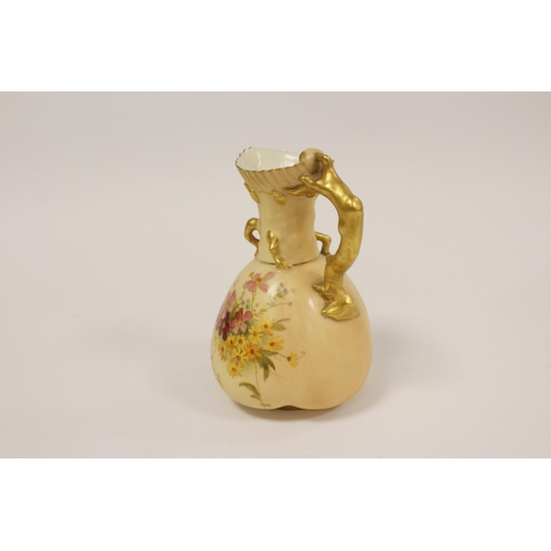 211 - Royal Worcester blush ivory jug with gilt twig form handle, decorated with hand painted flowers, pat... 