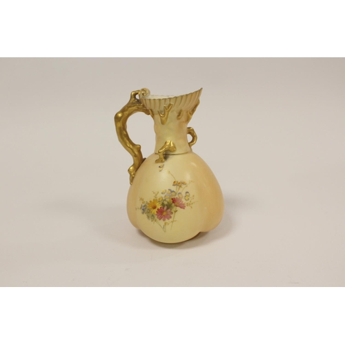 211 - Royal Worcester blush ivory jug with gilt twig form handle, decorated with hand painted flowers, pat... 