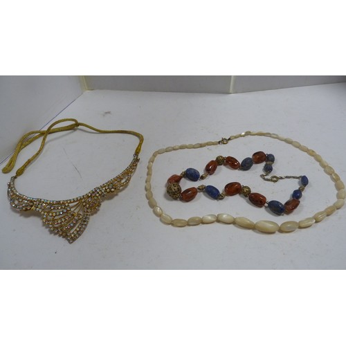 410A - Group of jewellery to include a Scottish agate brooch on white metal, bracelet, pendants, earrings, ... 