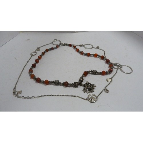 410A - Group of jewellery to include a Scottish agate brooch on white metal, bracelet, pendants, earrings, ... 