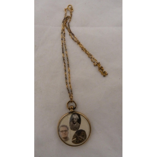 414 - Victorian lady's silver-cased fob watch with enamel dial, 32g gross, rolled gold photo pendant on ch... 