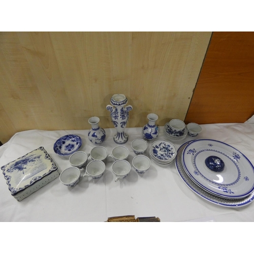 351 - Collection of various blue and white to include Delf, trinket box, vases, plates etc.