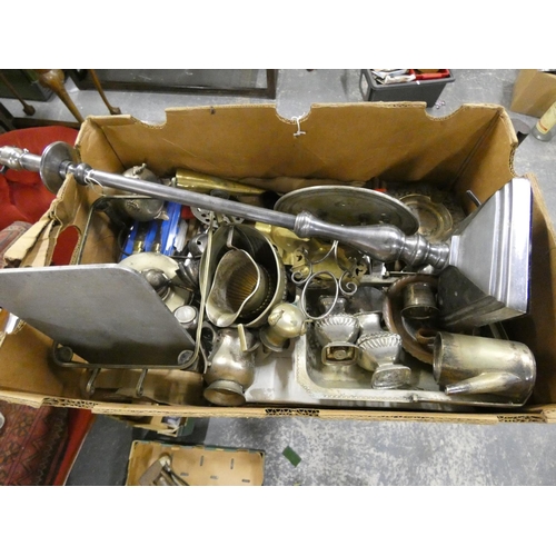 352 - Large box of EPNS and brassware to include cruets, dishes etc.