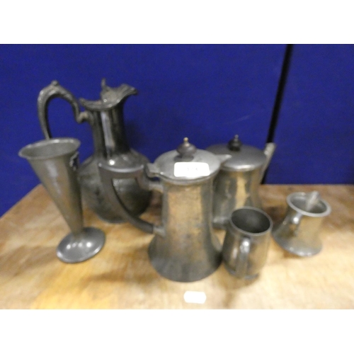 376 - Various antique pewter kettle, vase, ewer etc.