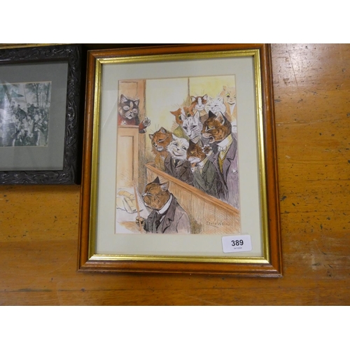 389 - Four vintage prints to include Louis Wain.