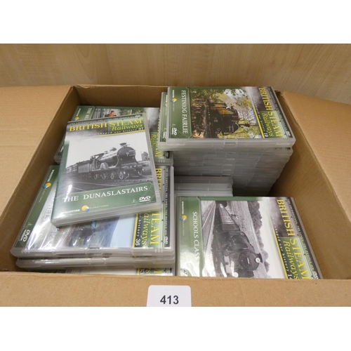 413 - Large box of British steam railway dvd's. 