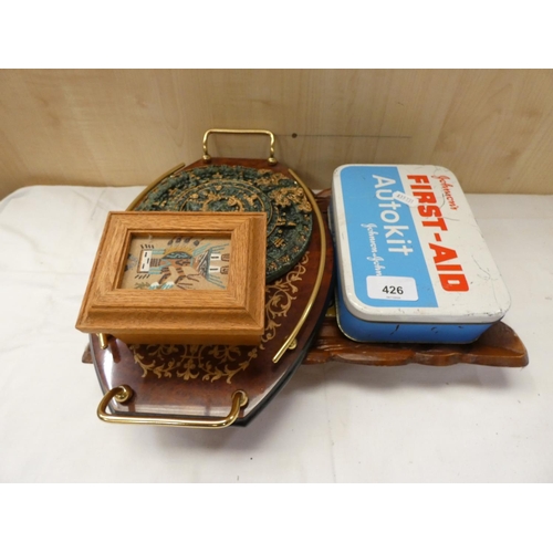 426 - Collection of various to include treen trays, box, first aid kit(display only), etc.