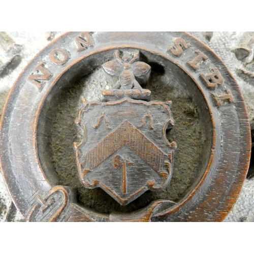 257 - 19th century Chinese camphor wood box the lid bearing a family crest flanked by two five clawed drag... 